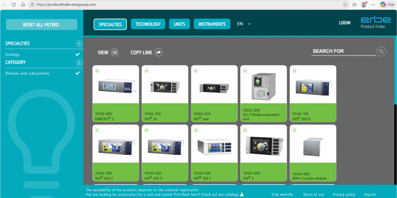 ERBE Medizintechnik Productfinder